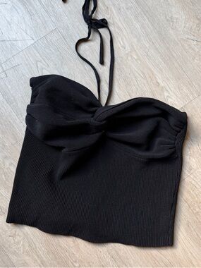 Black Ribbed Tie-Neck Bustier Tube Top